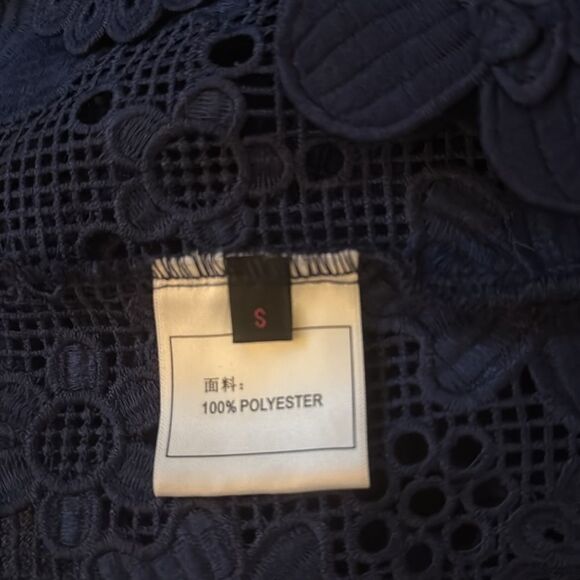 Yomis Navy Embroidered Lace One Shoulder Blouse with Scallop Edge. Size Small. - Picture 8 of 9